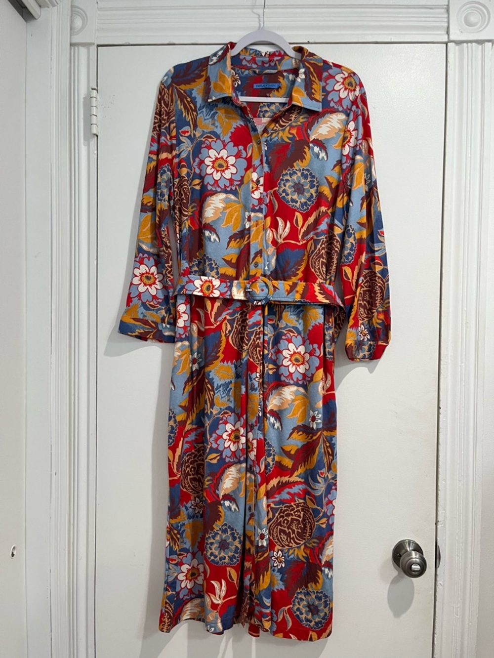 J McKaughlin Floral Button Front Belted Maxi Dress Sz. XL - Picture 4 of 11